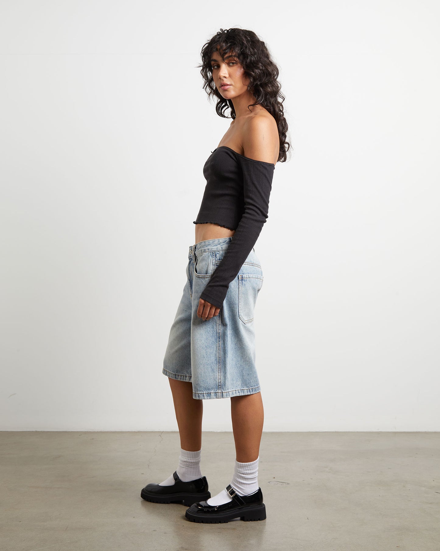 Fate Pointelle Cold Shoulder Tube Top in Black