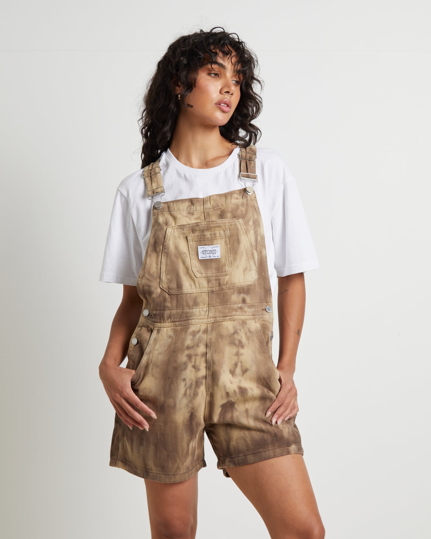 Nevada Denim Short Overalls in Coffee Brown
