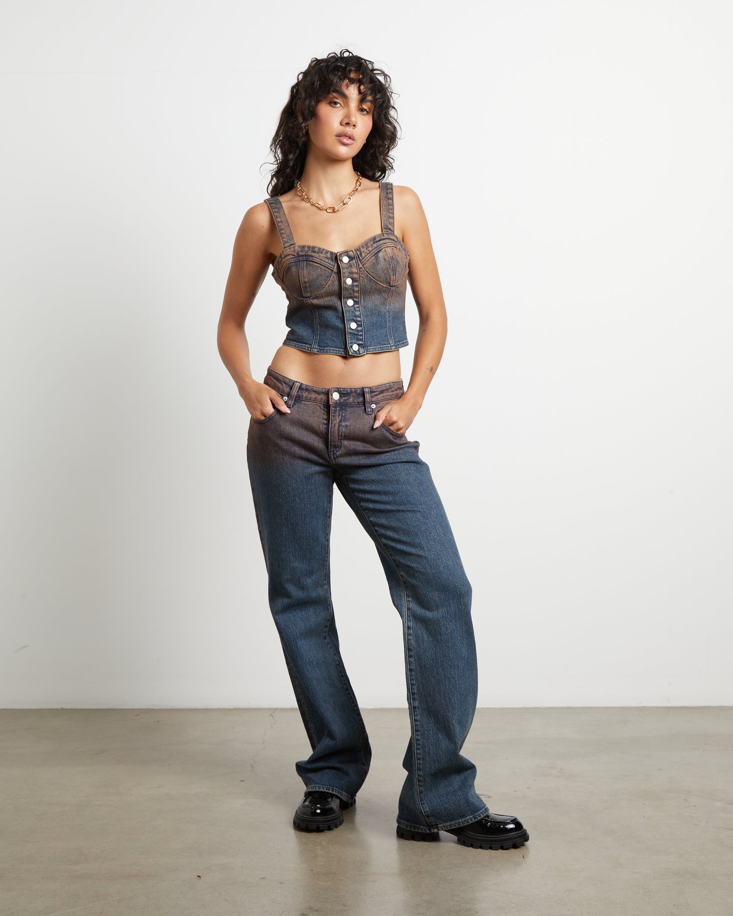 Veda Denim Corset Top in Ombre