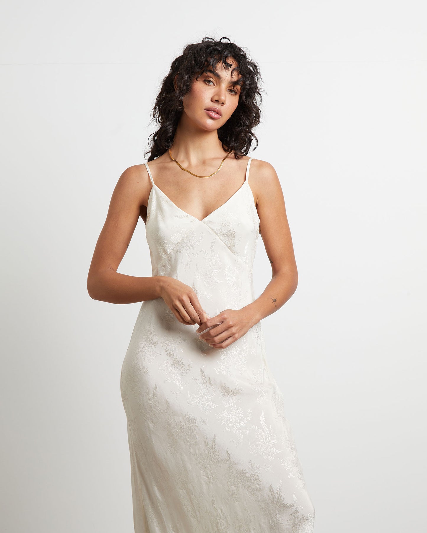 Ember Silky Jacquard Slip Maxi Dress in Butter
