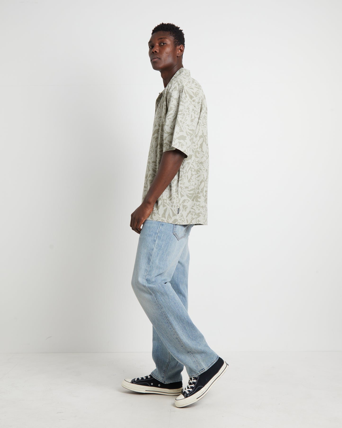 Bouquet Short Sleeve Shirt in Olive Floral Green