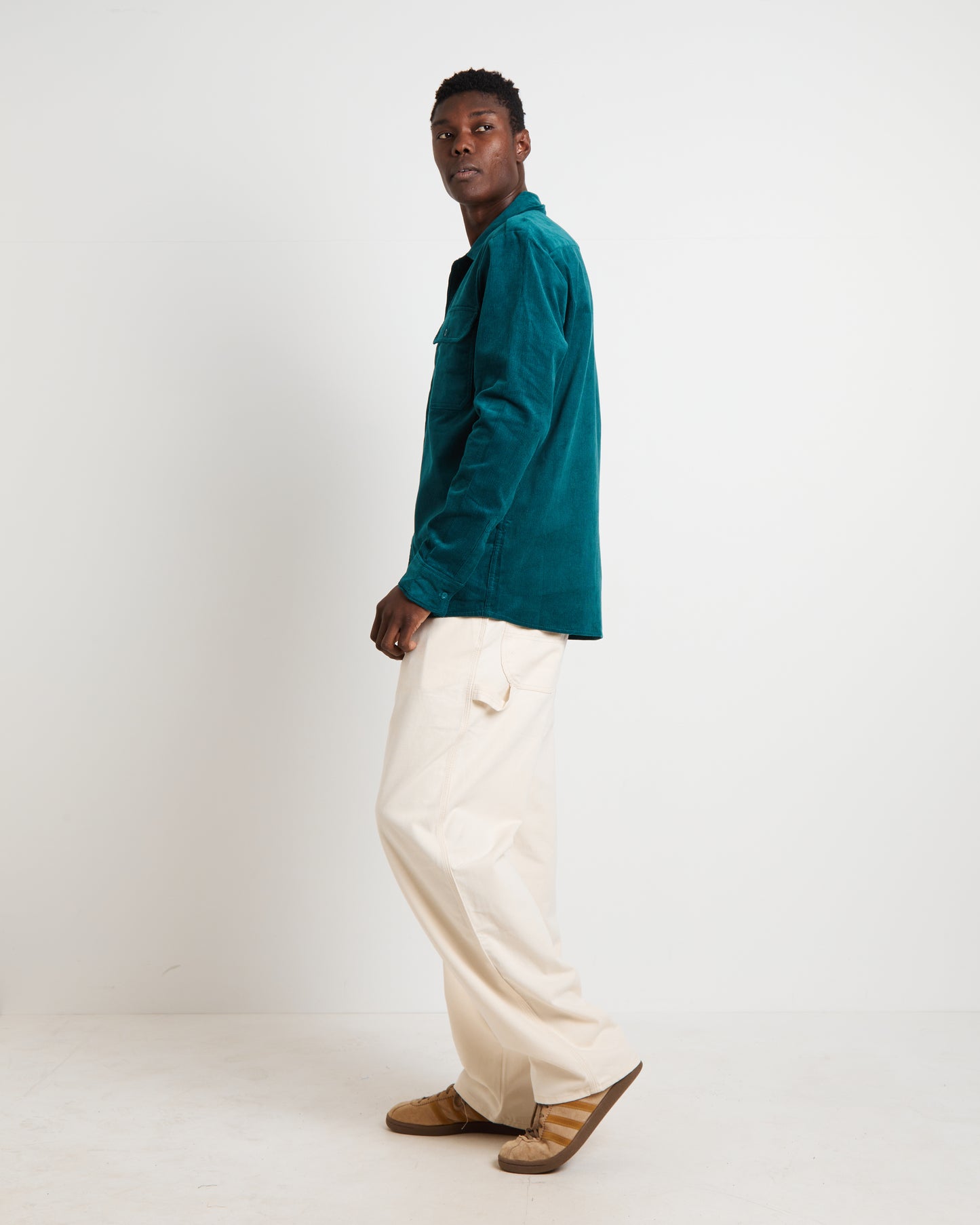 Houston Corduroy Long Sleeve Work Shirt in Jade Green