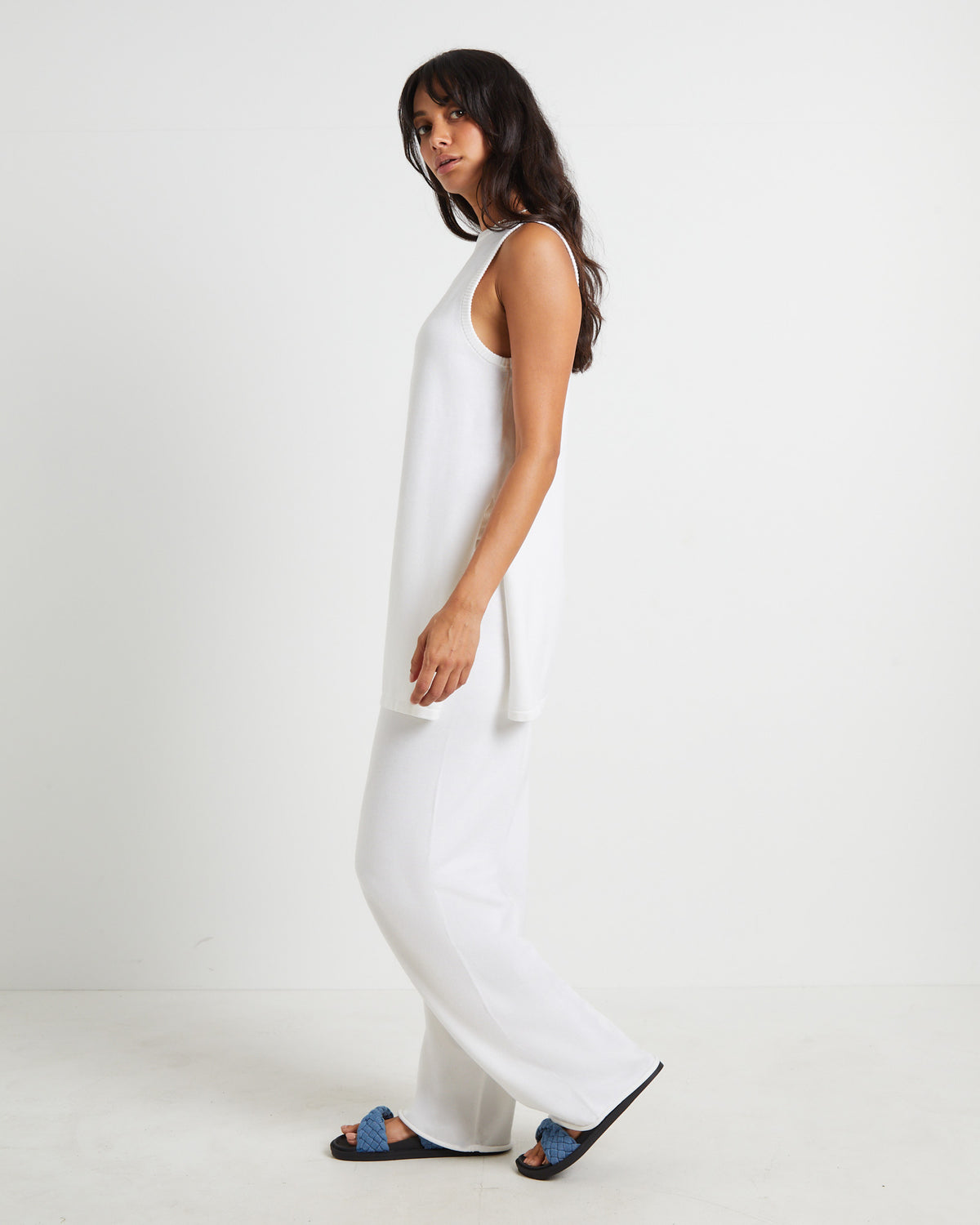 Riley Split Tank Top in White WHITE