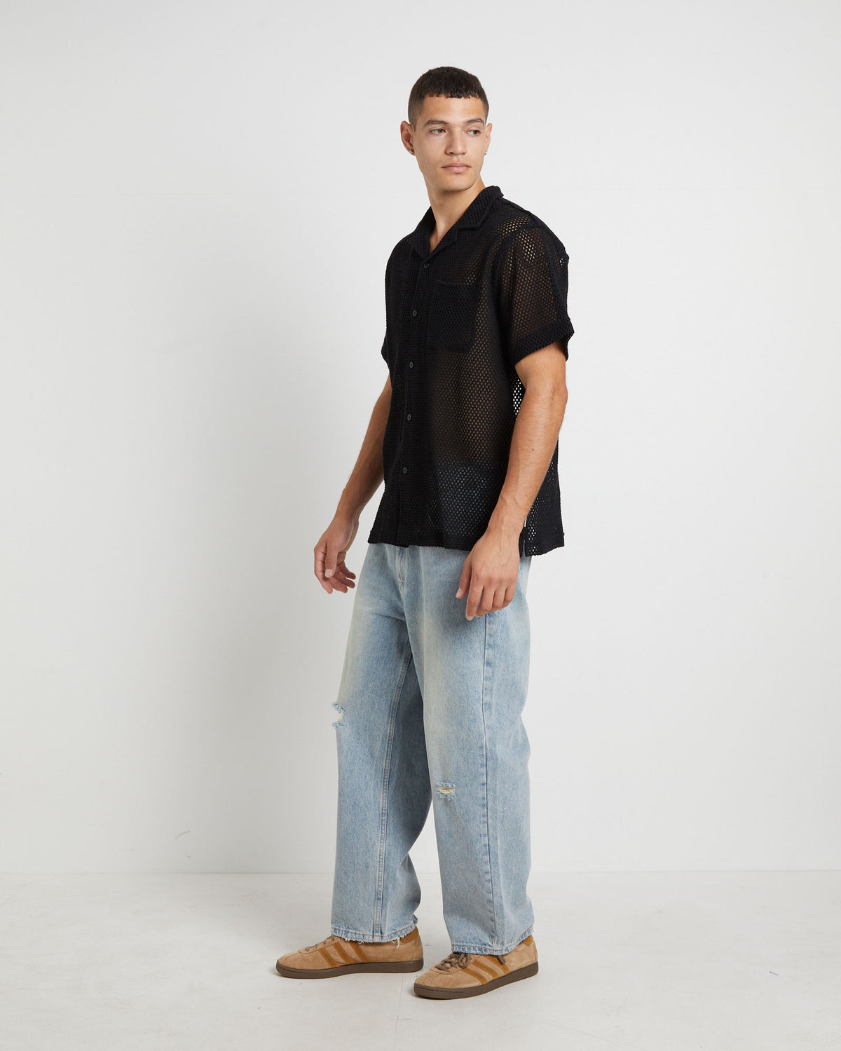 Diego Mesh Short Sleeve Shirt in Black BLACK