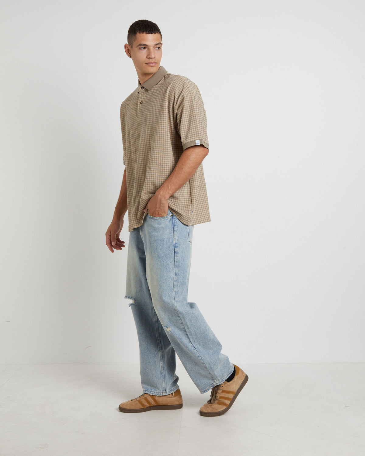 Check Short Sleeve Polo in Brown BROWN