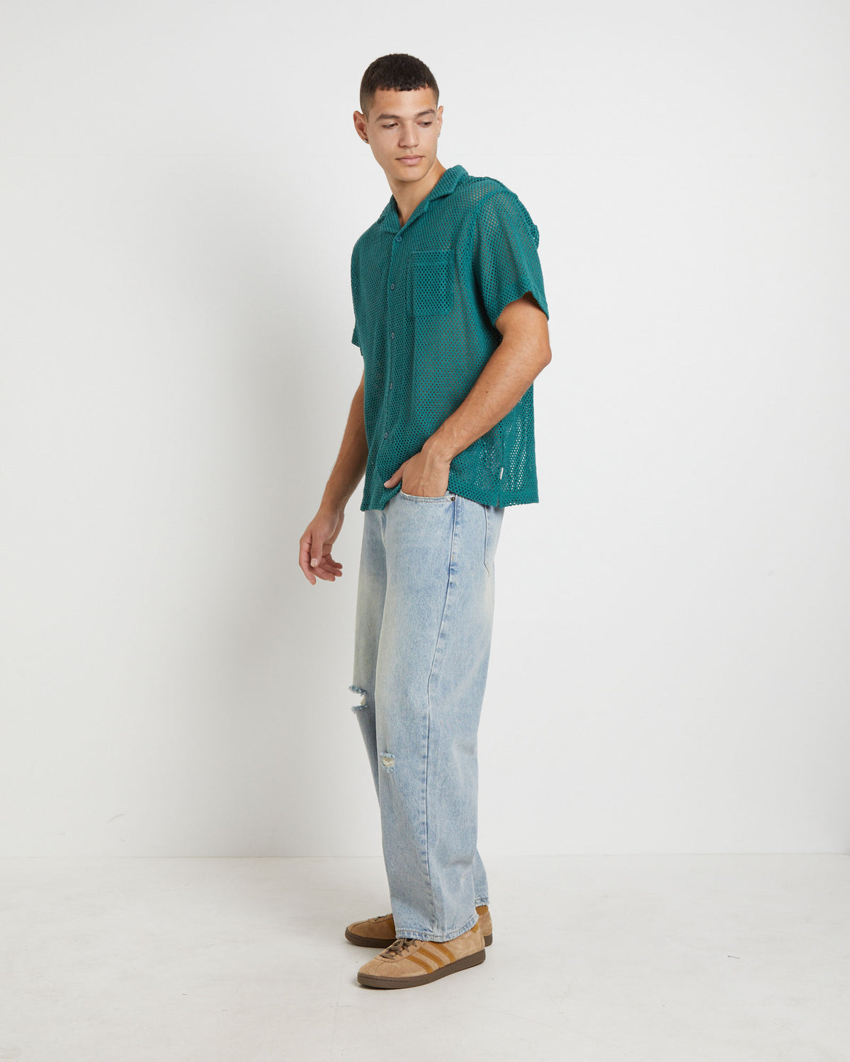 Diego Mesh Short Sleeve Shirt in Jade Green JADE