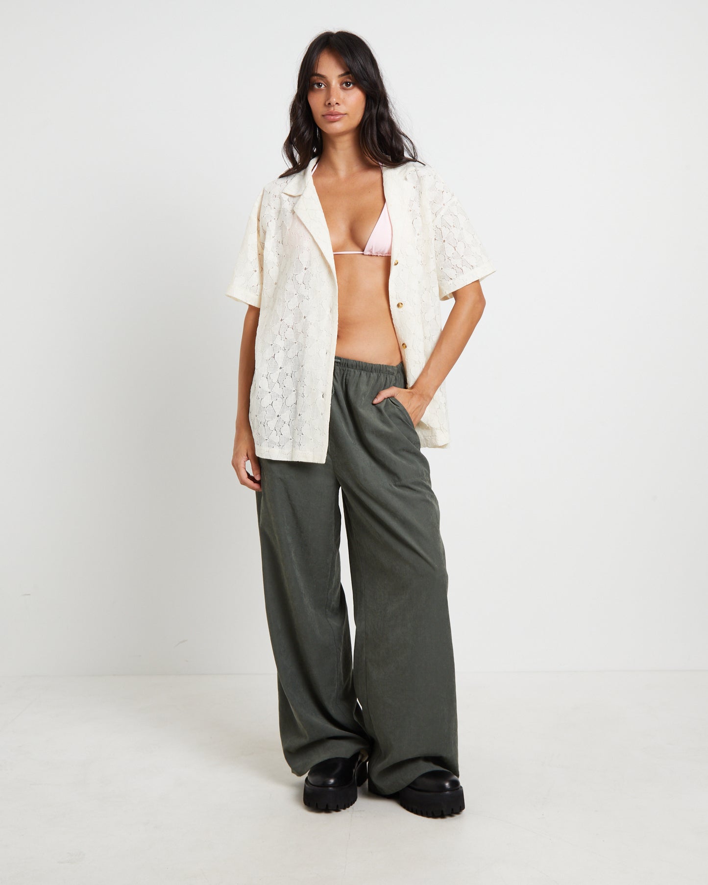 Fade Lace Short Sleeve Shirt in Cream