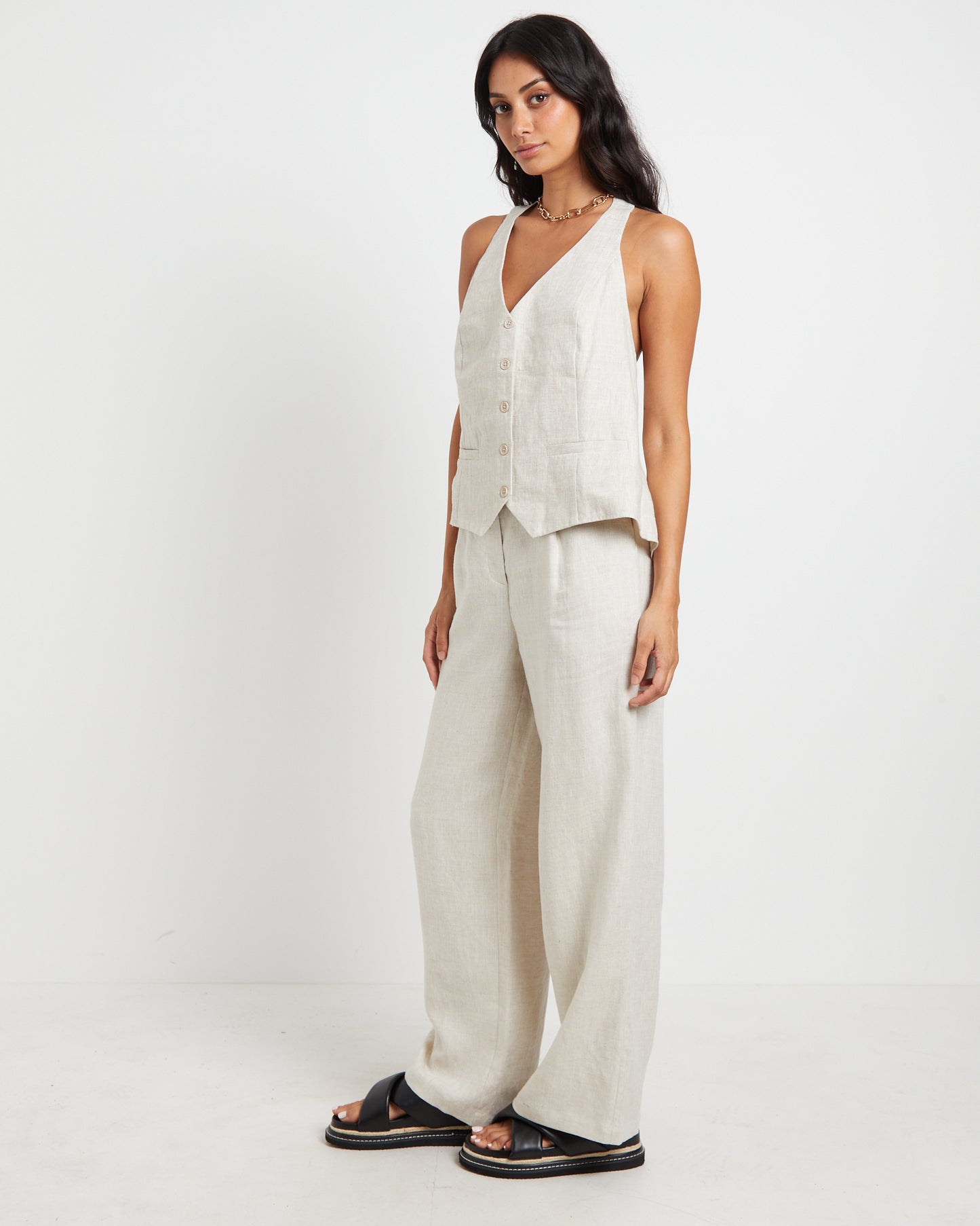 Naomi Linen Halter Vest in Oat Marle