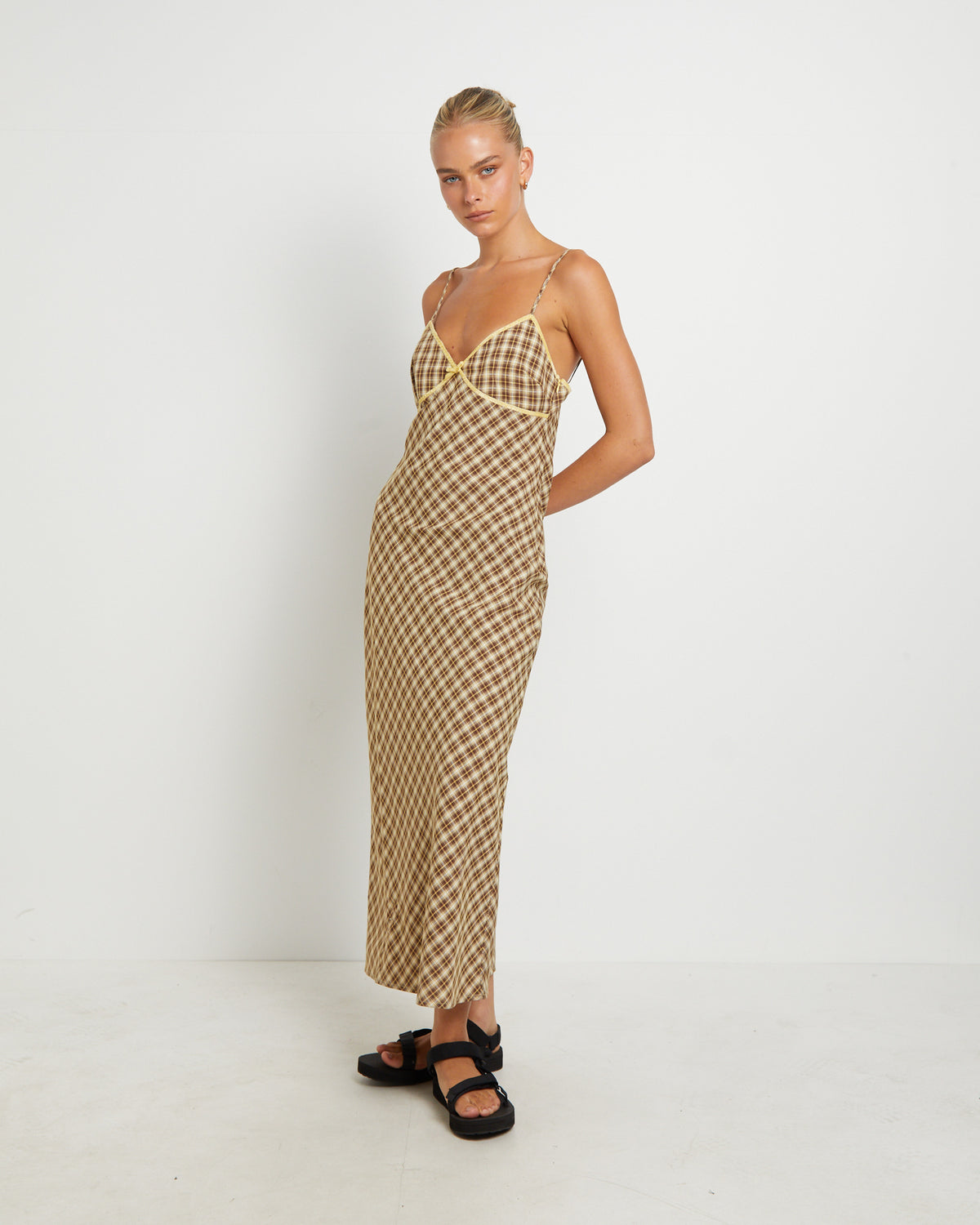 Jenny Plaid Bias Midi Dress in Assorted ASSORTED