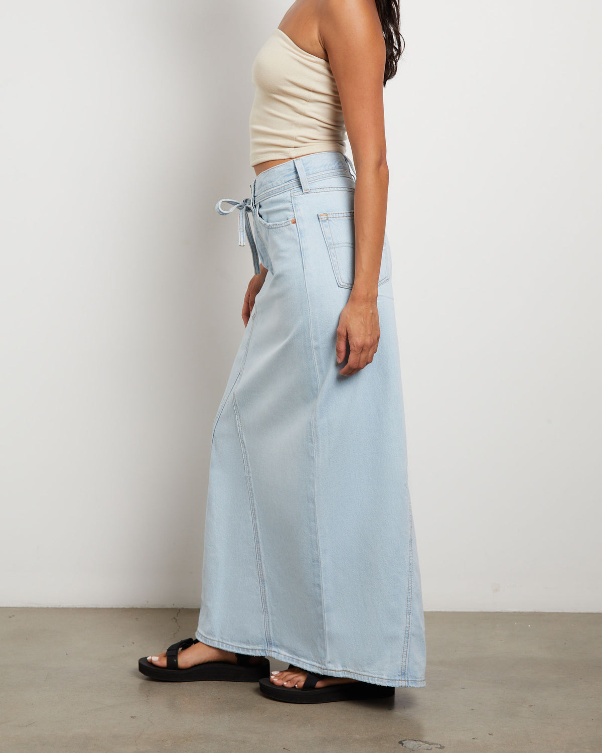 Iconic Long Denim Belt Skirt in So Called Pants DENIM