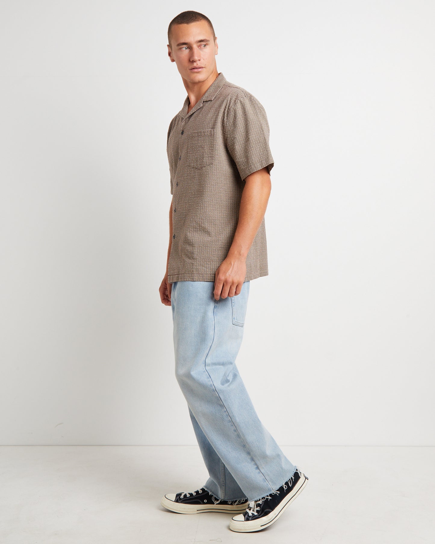 Aura Check Short Sleeve Resort Shirt in Brown