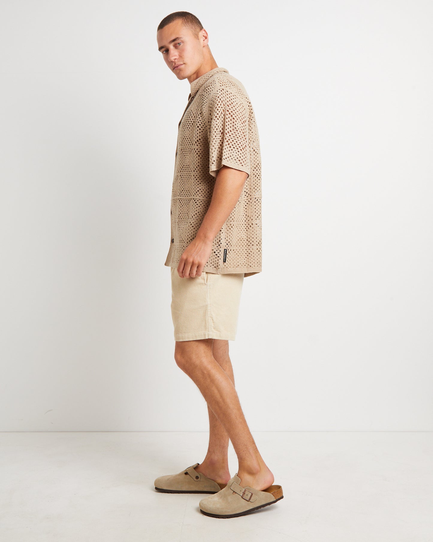 Crochet Short Sleeve Shirt in Cocoa