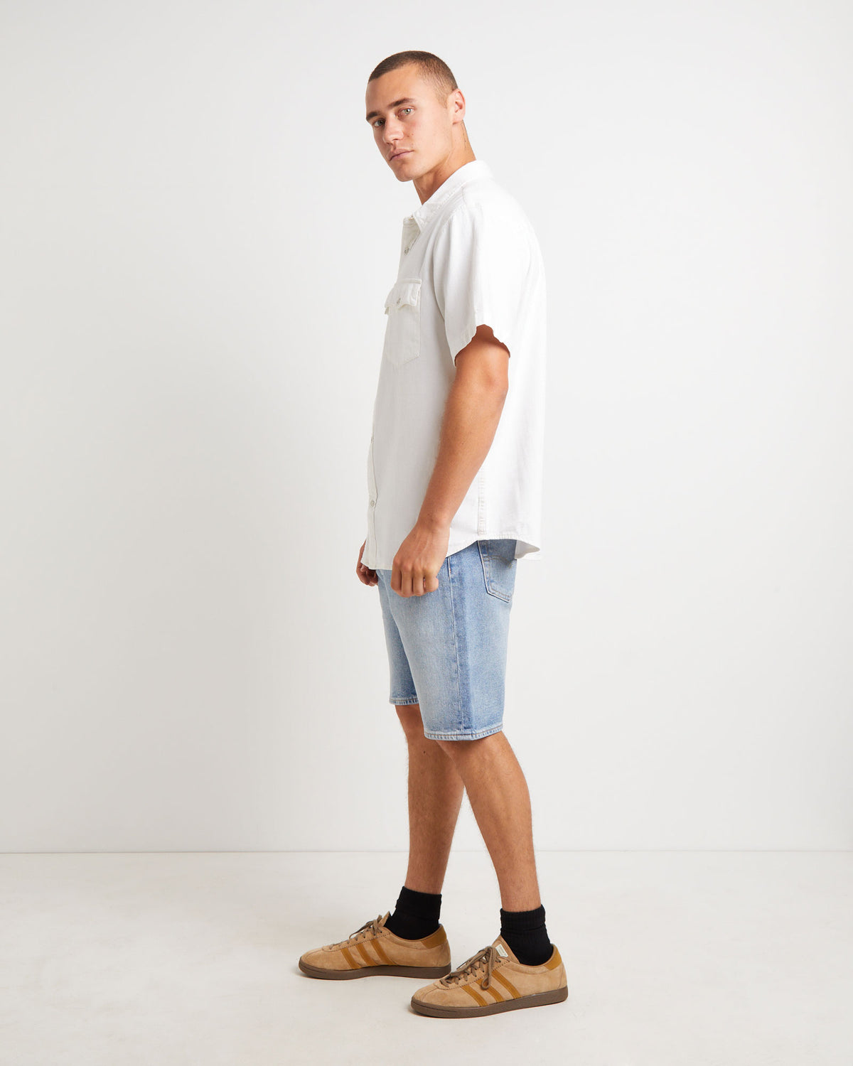 Short Sleeve Relaxed Fit Western Shirt in Newman Ecru NATURAL