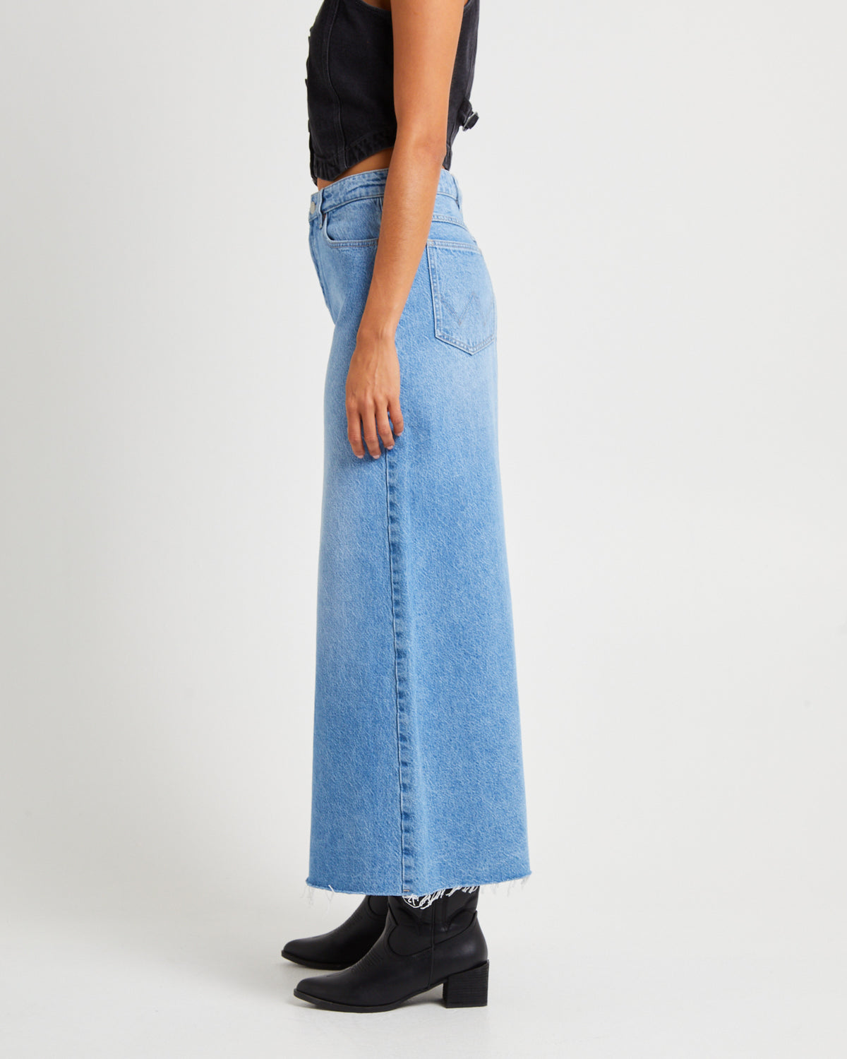 Repair Denim Maxi Skirt in DENIM