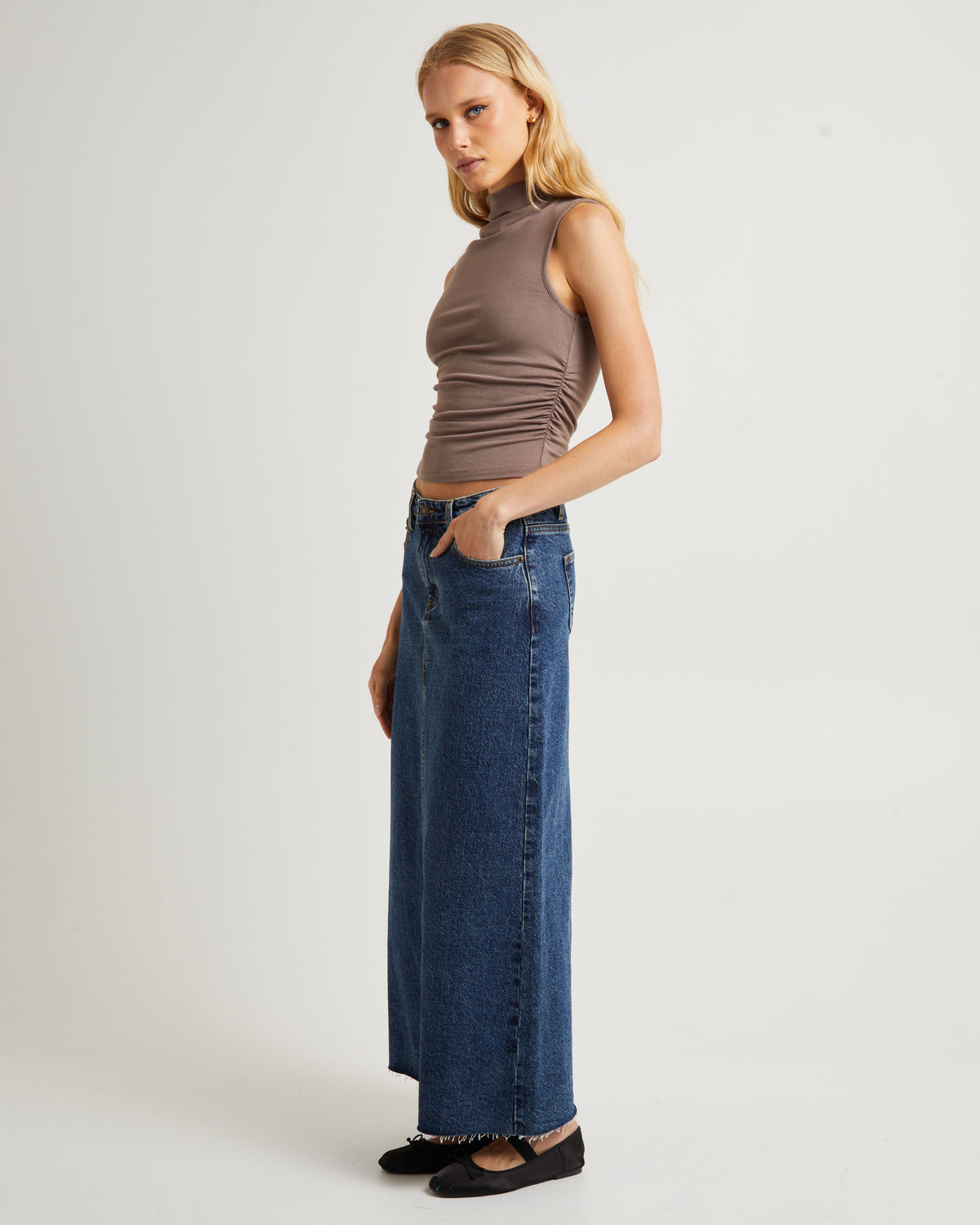 Naya Maxi Denim Skirt Grunge Blue BLUE