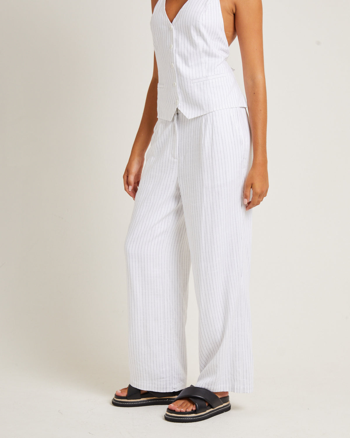 Jemimah Linen Trousers WHITE PINSTRIPE