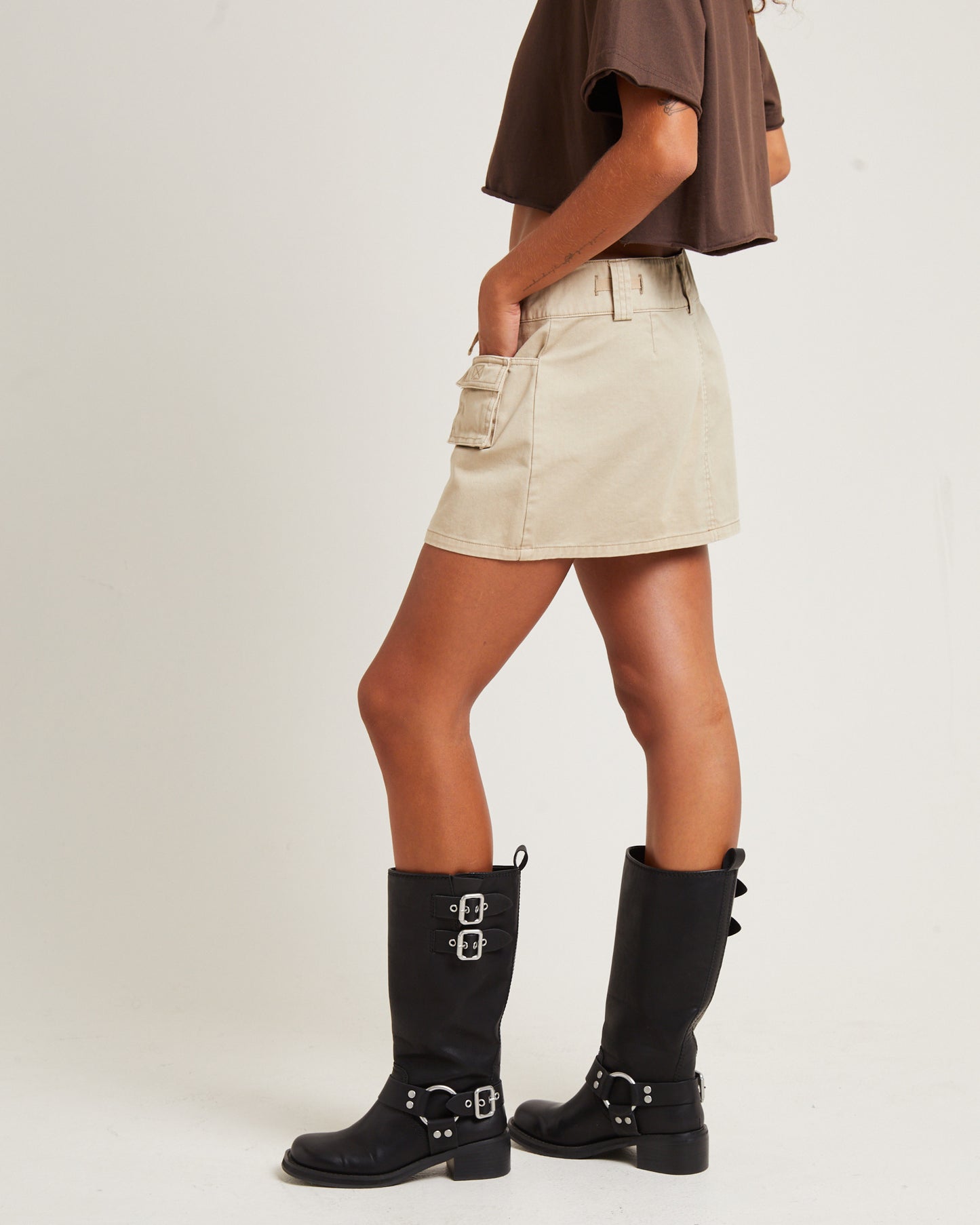 Codie Mid Rise Cargo Skirt Stone