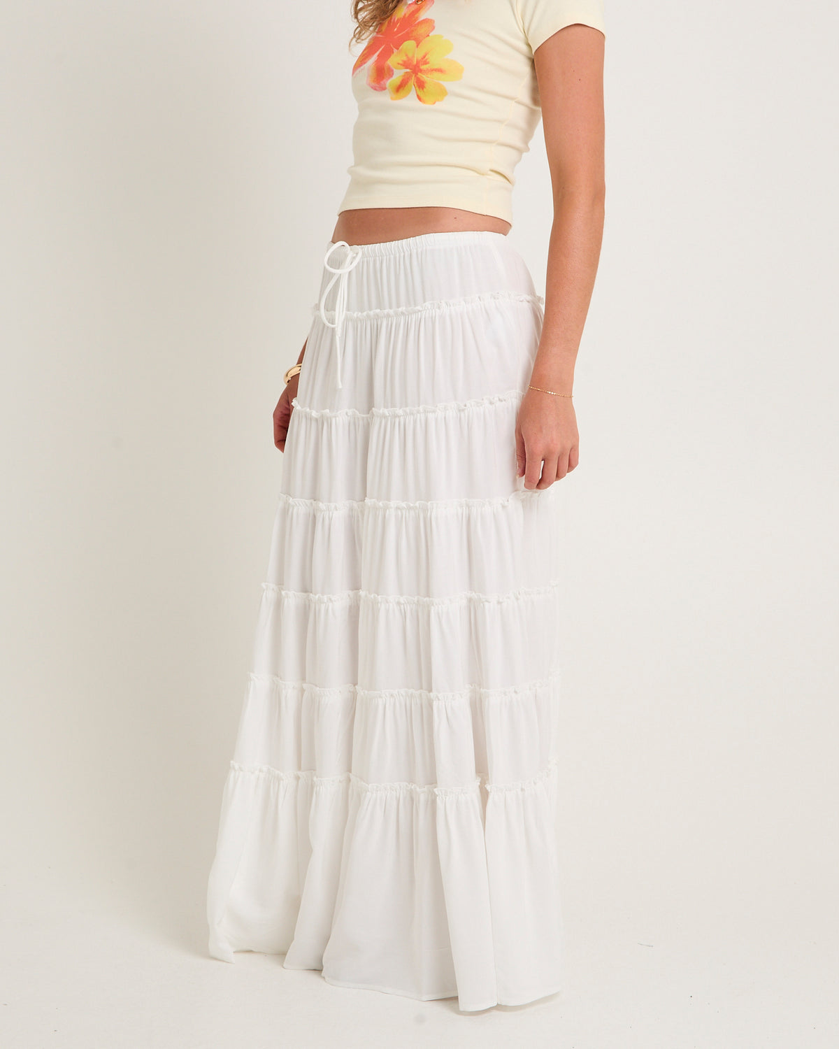 Sereno Tiered Skirt WHITE