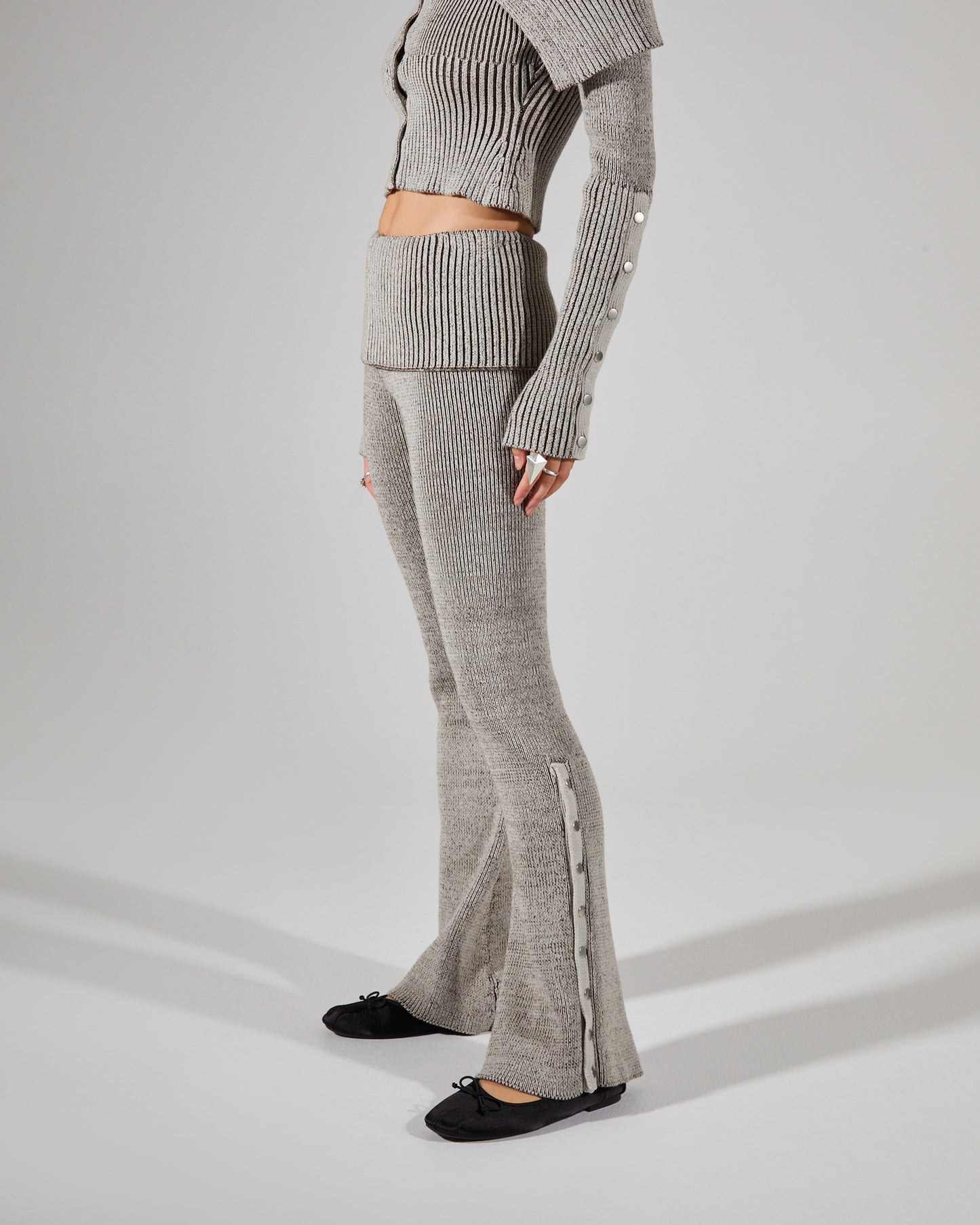 Plated Knit Popper Trousers