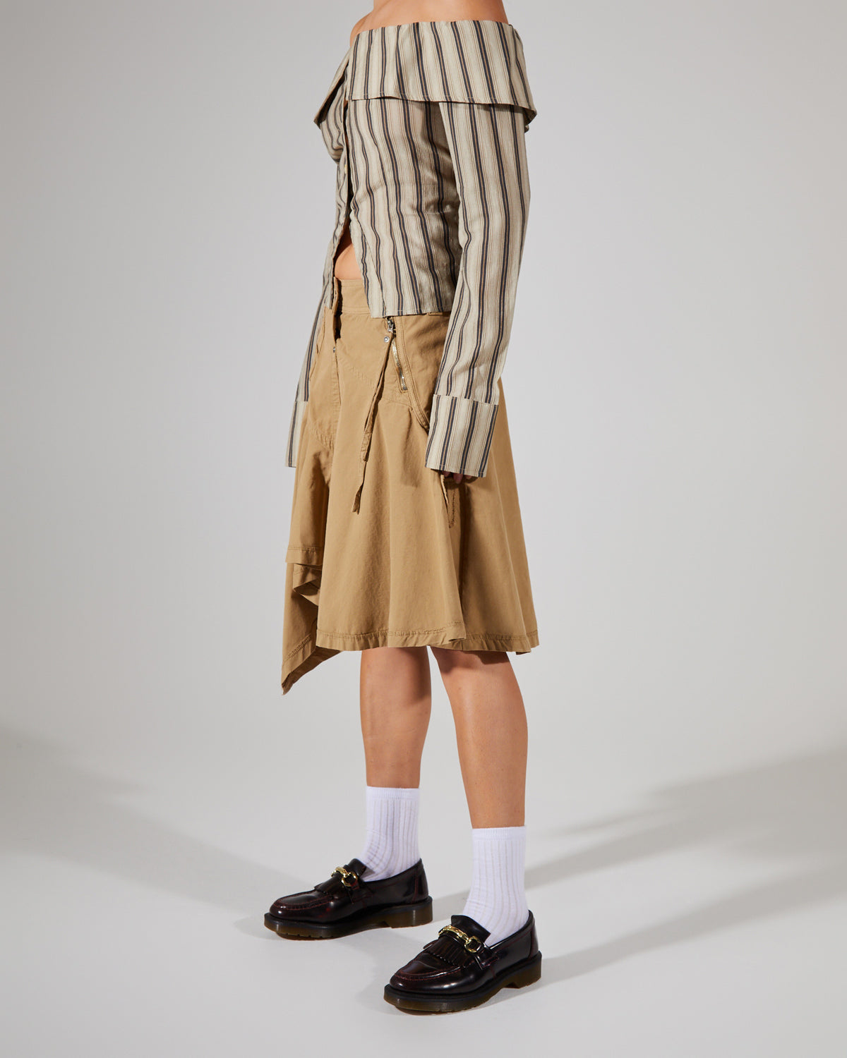 Asymmetric Choppy Cargo Skirt BEIGE