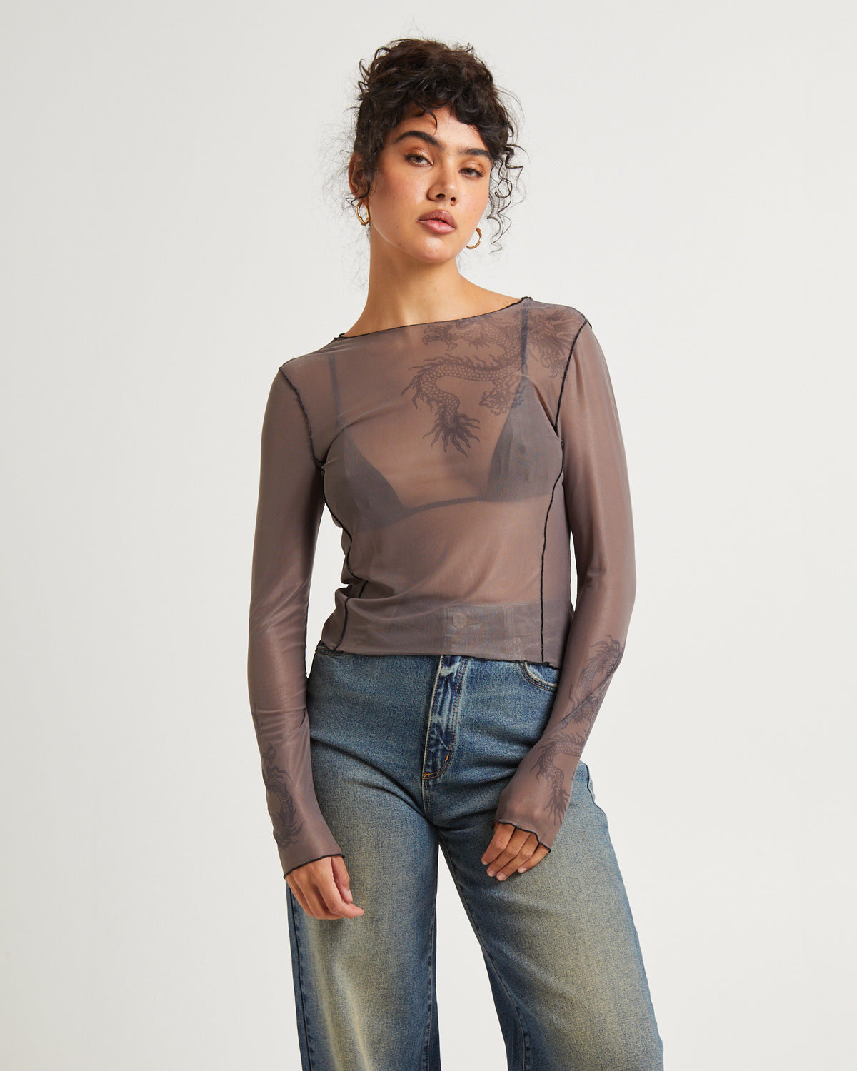 Akio Mesh Long Sleeve Top GREY