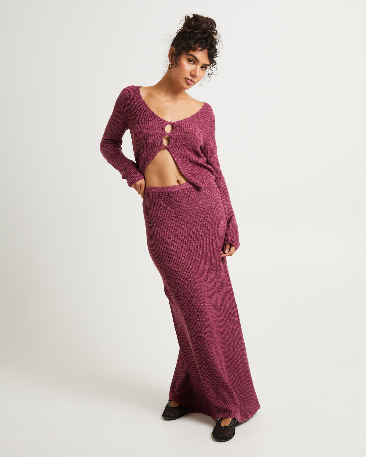 Paige Boucle Knit Maxi Skirt BERRY