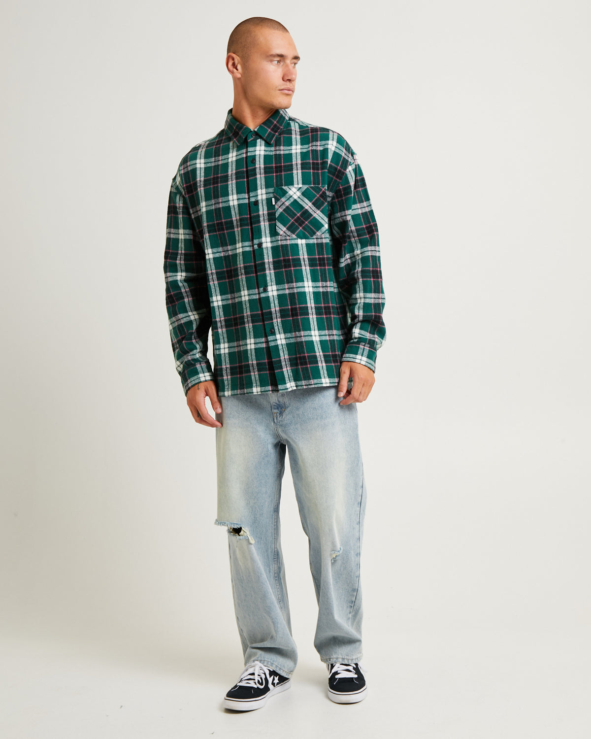 Portland Flanno Long Sleeve Shirt GREEN PINE CHECK