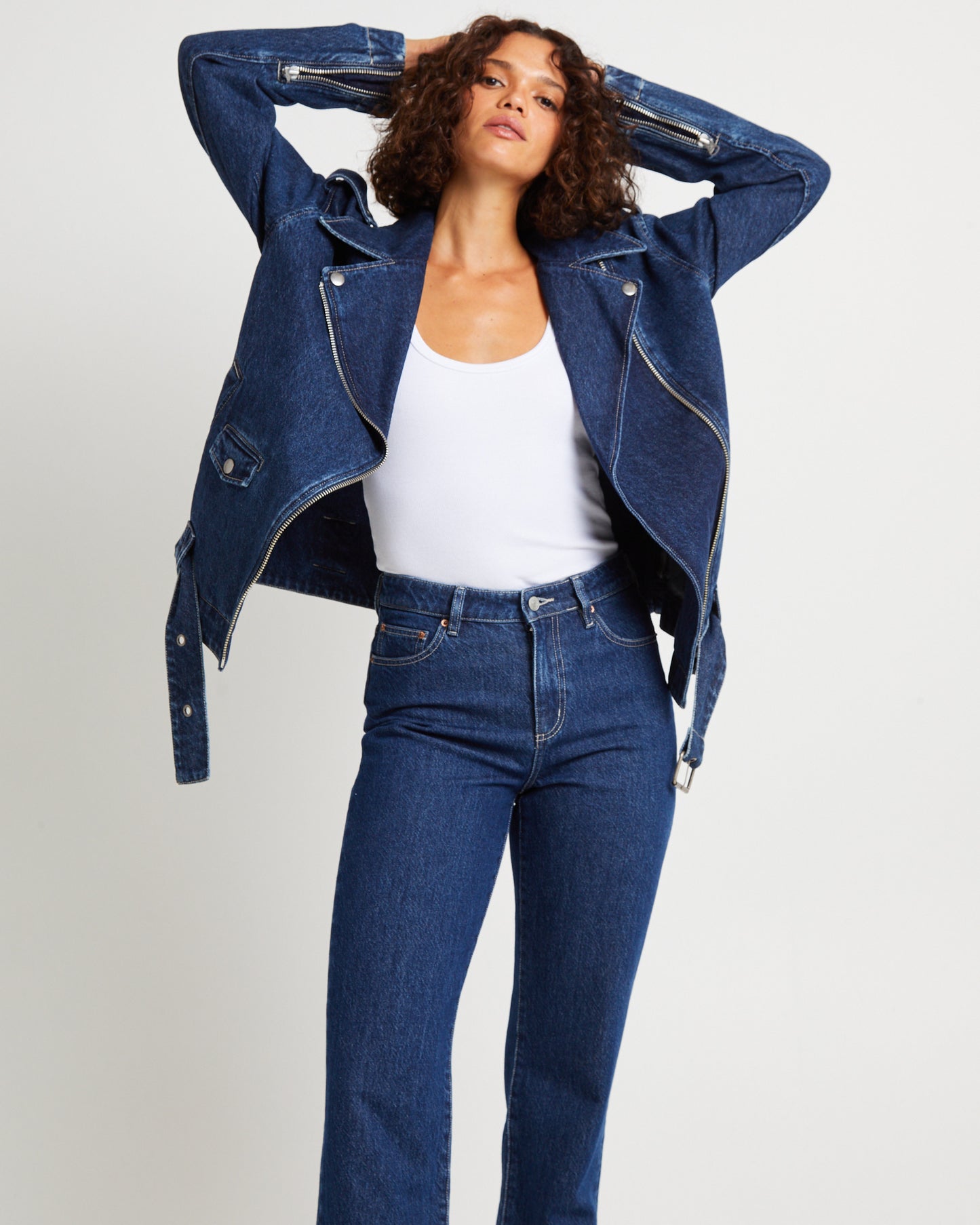Signature Oversized Biker Denim Jacket Essential Rinse
