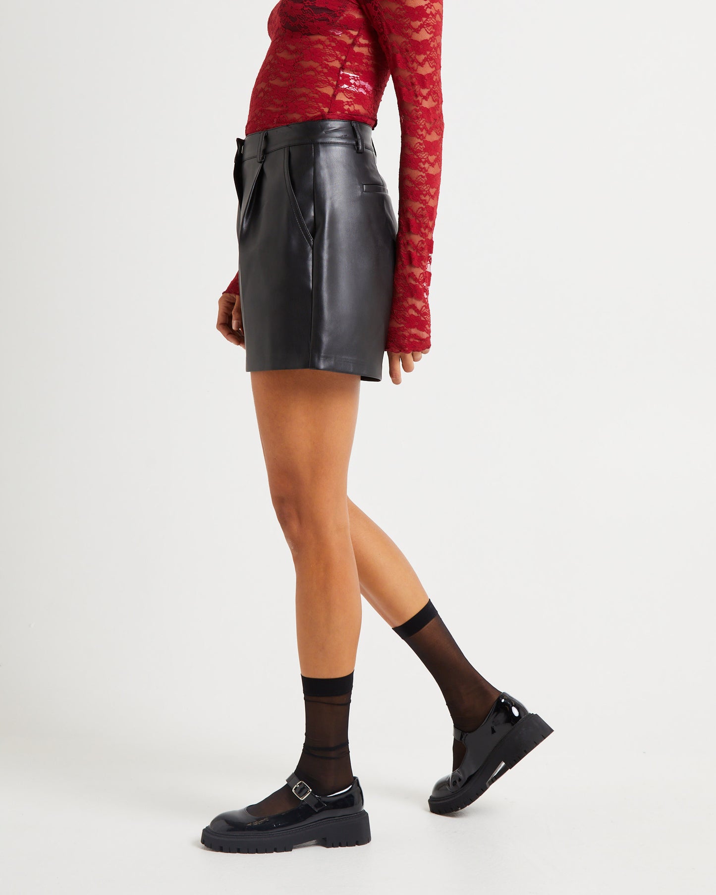 Cleo PU Tailored Shorts Black