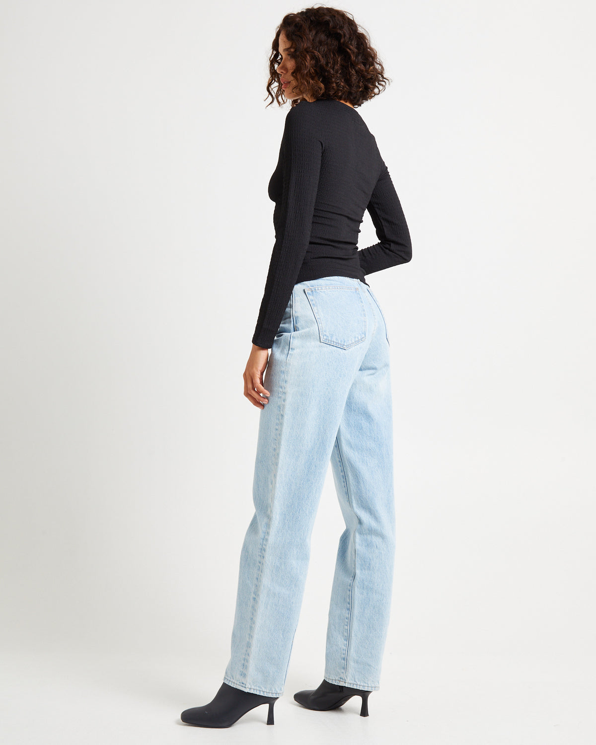 Crinkle Long Sleeve Top Black BLACK