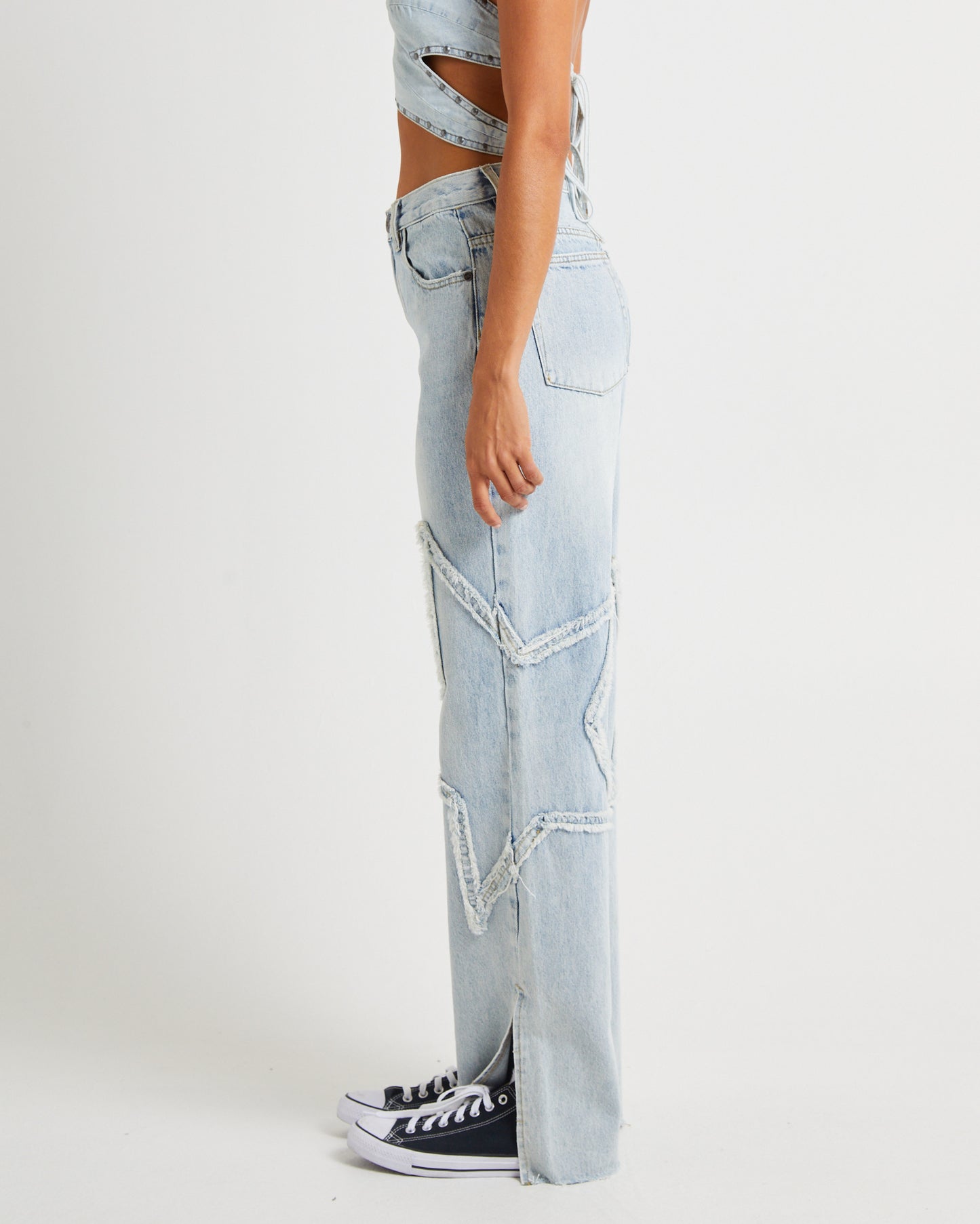 Diamonde Star Straight Leg Mid Waist Denim Billie Jeans