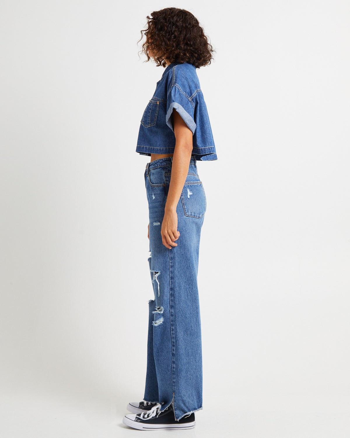 Cropped Western Denim Shirt TRUE BLUE
