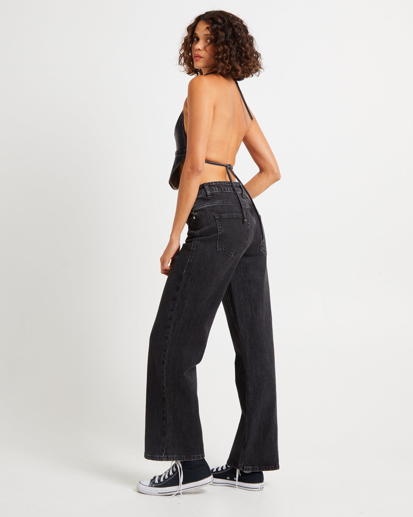 Trinity Denim Halter Top Charcoal Tint