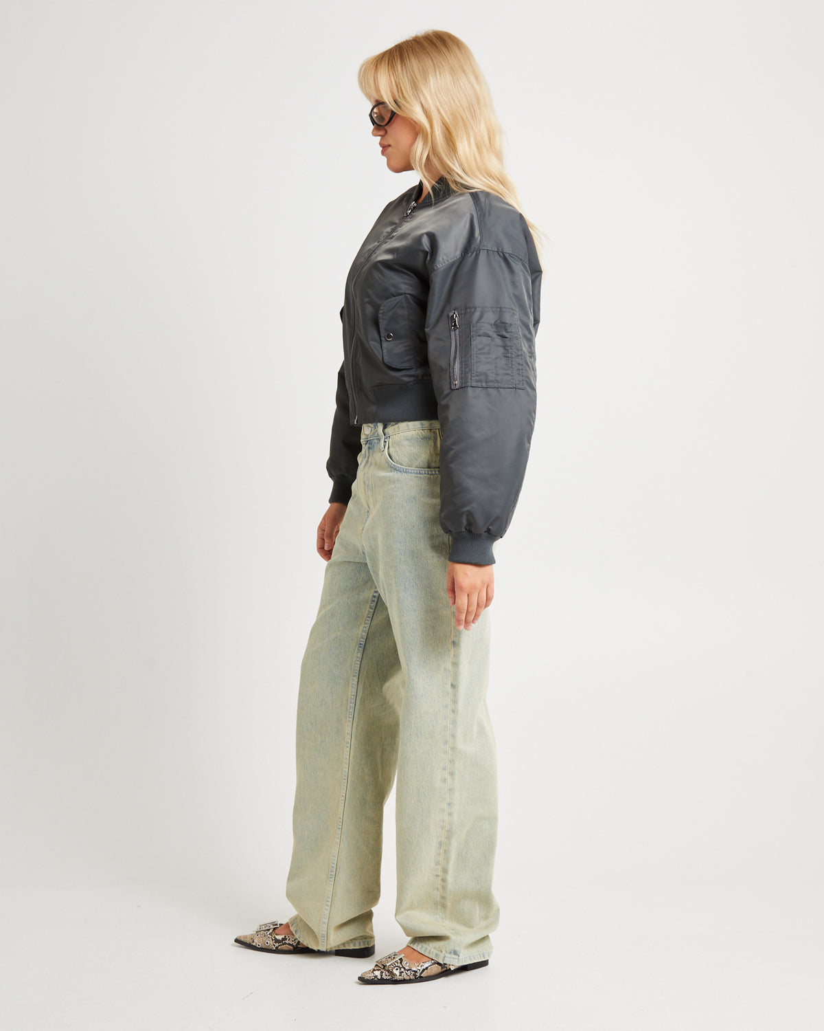 Crop Bomber Jacket BLACK
