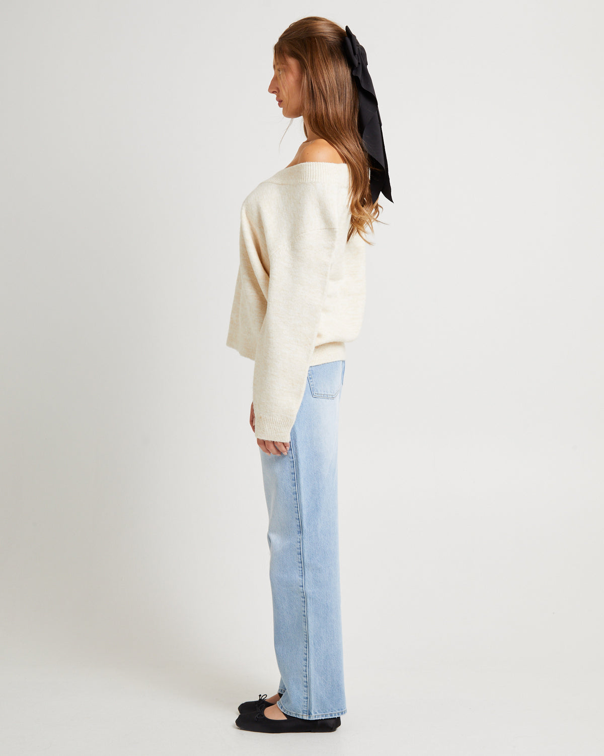 Deep V Neck Slouchy Jumper CASHEW