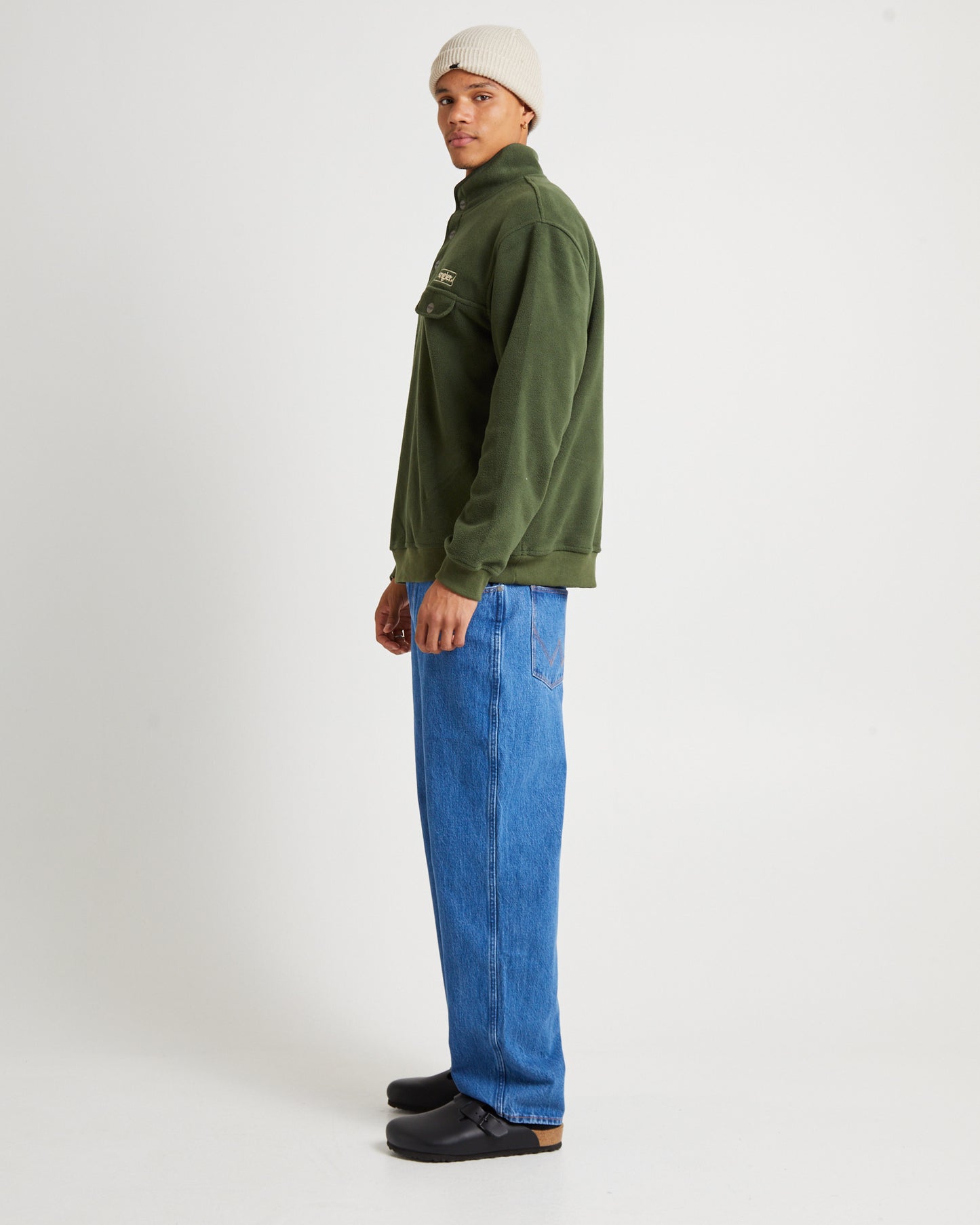 Polar Button Up Sweat Jumper Forest Green