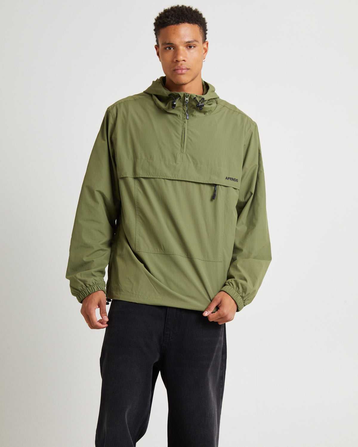 System Recycled Water Resistant pray Anorak Jacket Military Green MILITARY