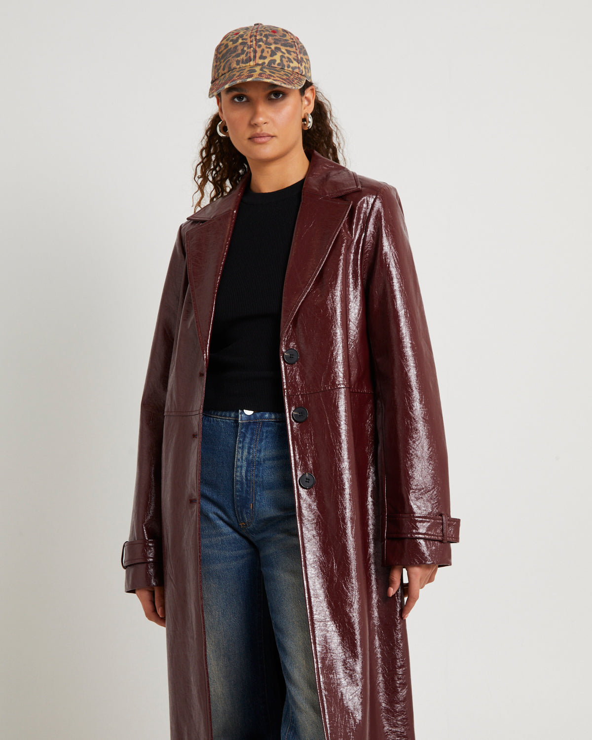 Aubrey Leather Look Longline Coat PLUM