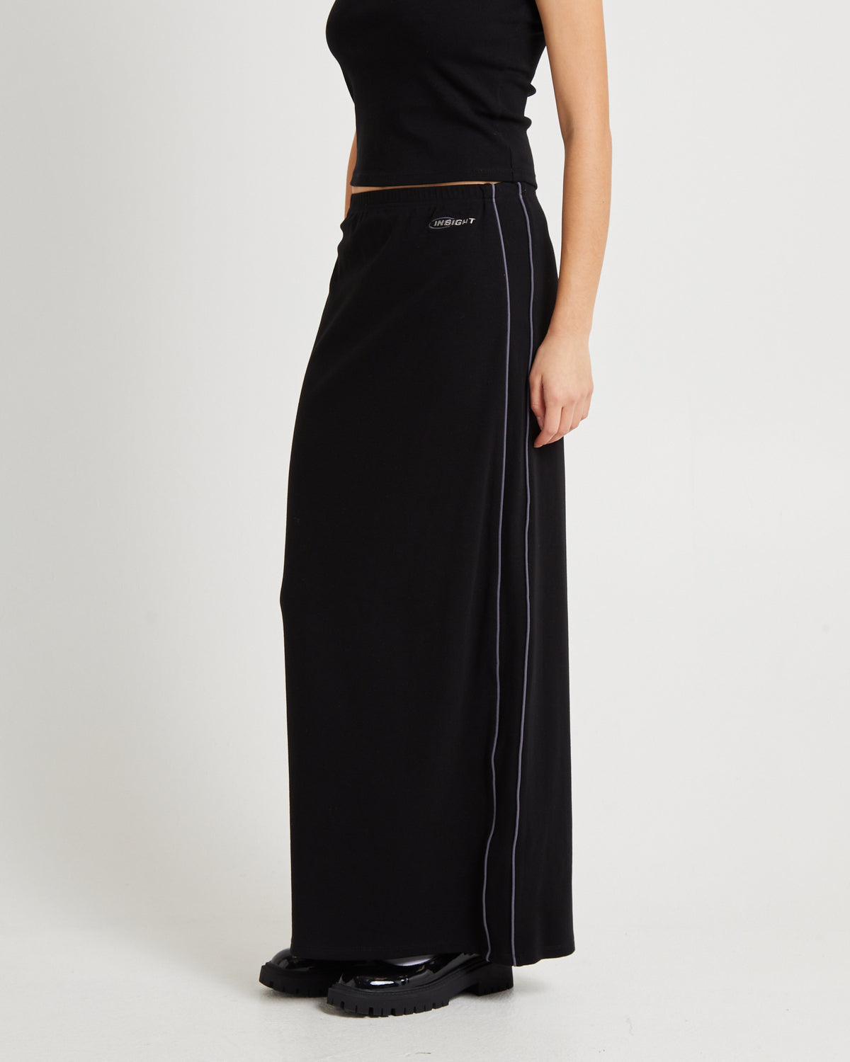 Pitch Piped Maxi Jersey Skirt PITCH BLACK
