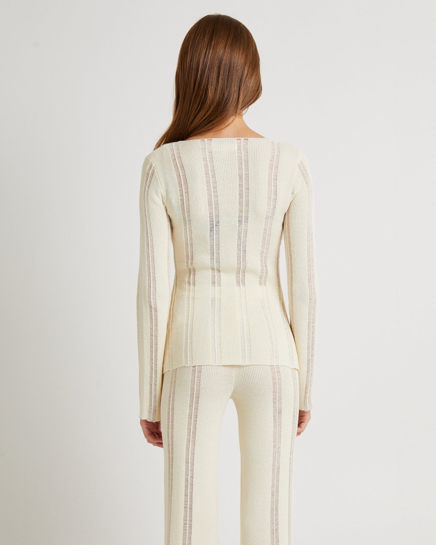 Ladder Knit Button Long Sleeve Top