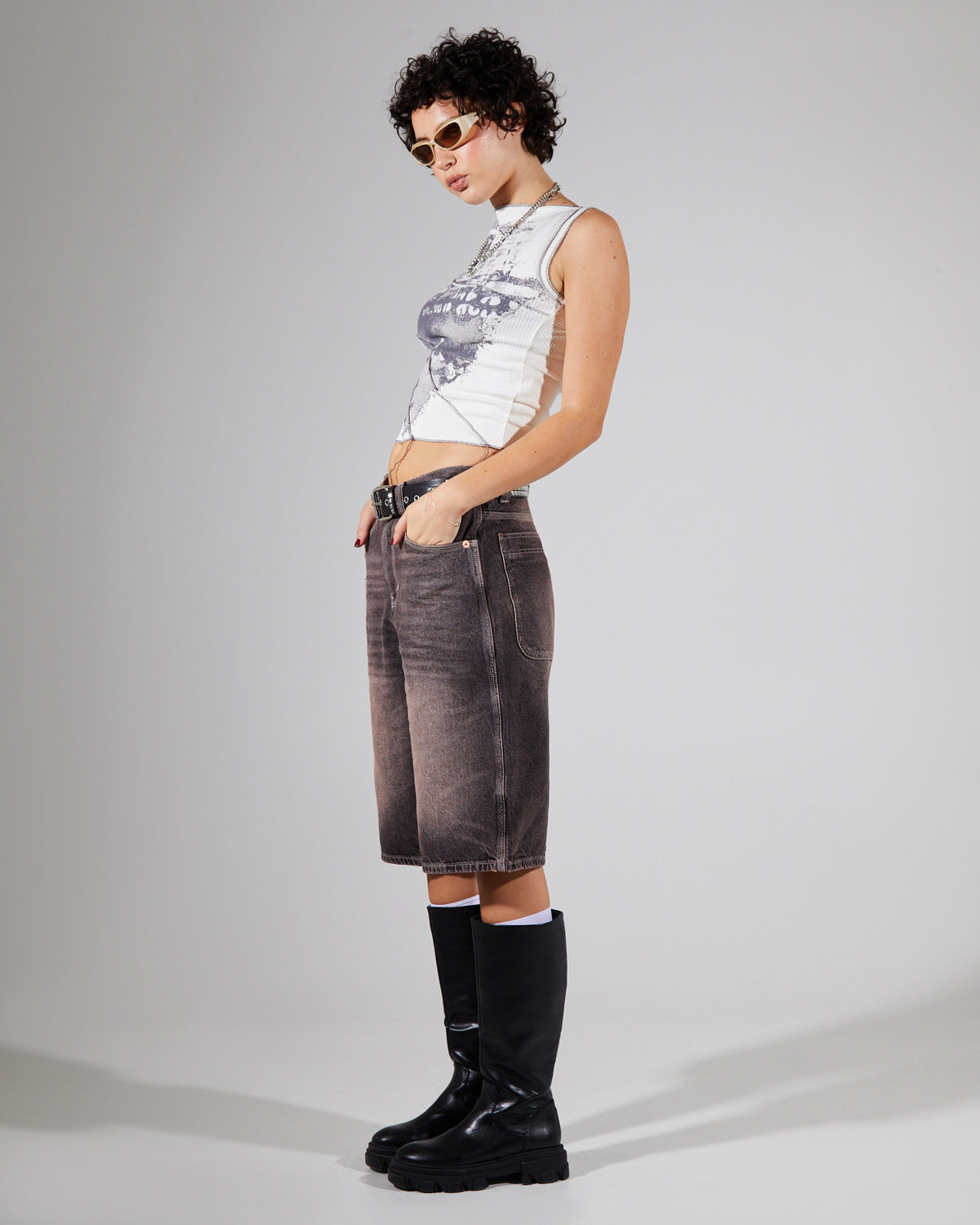 Print Splice Rib Tank Top ECRU
