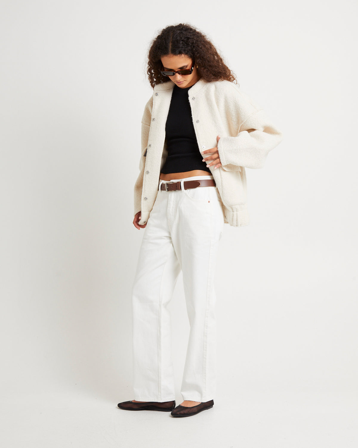 Boucle Bomber Jacket MILK WHITE
