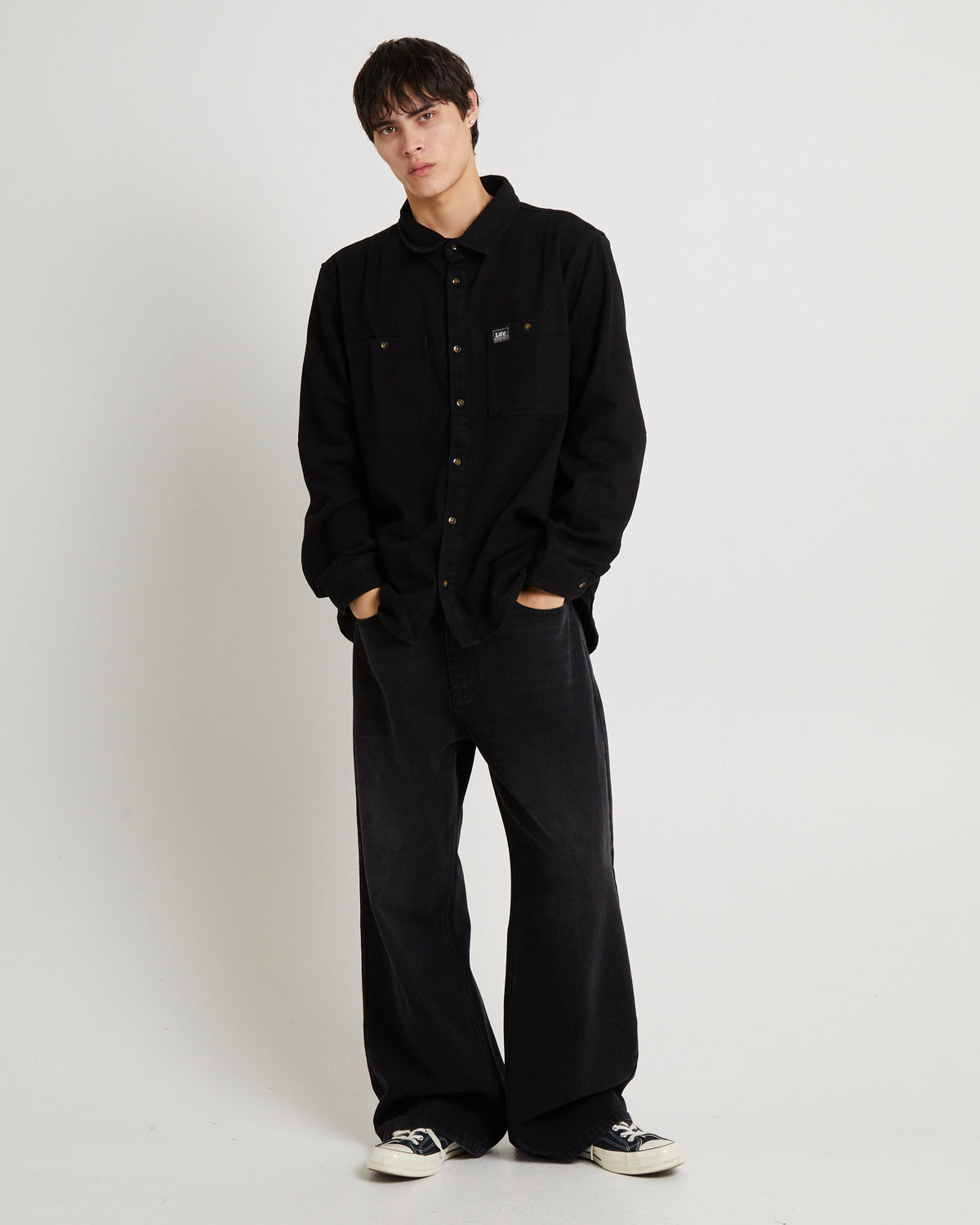 Lee Worker Longsleeve Shirt Black Contrast Black Contrast
