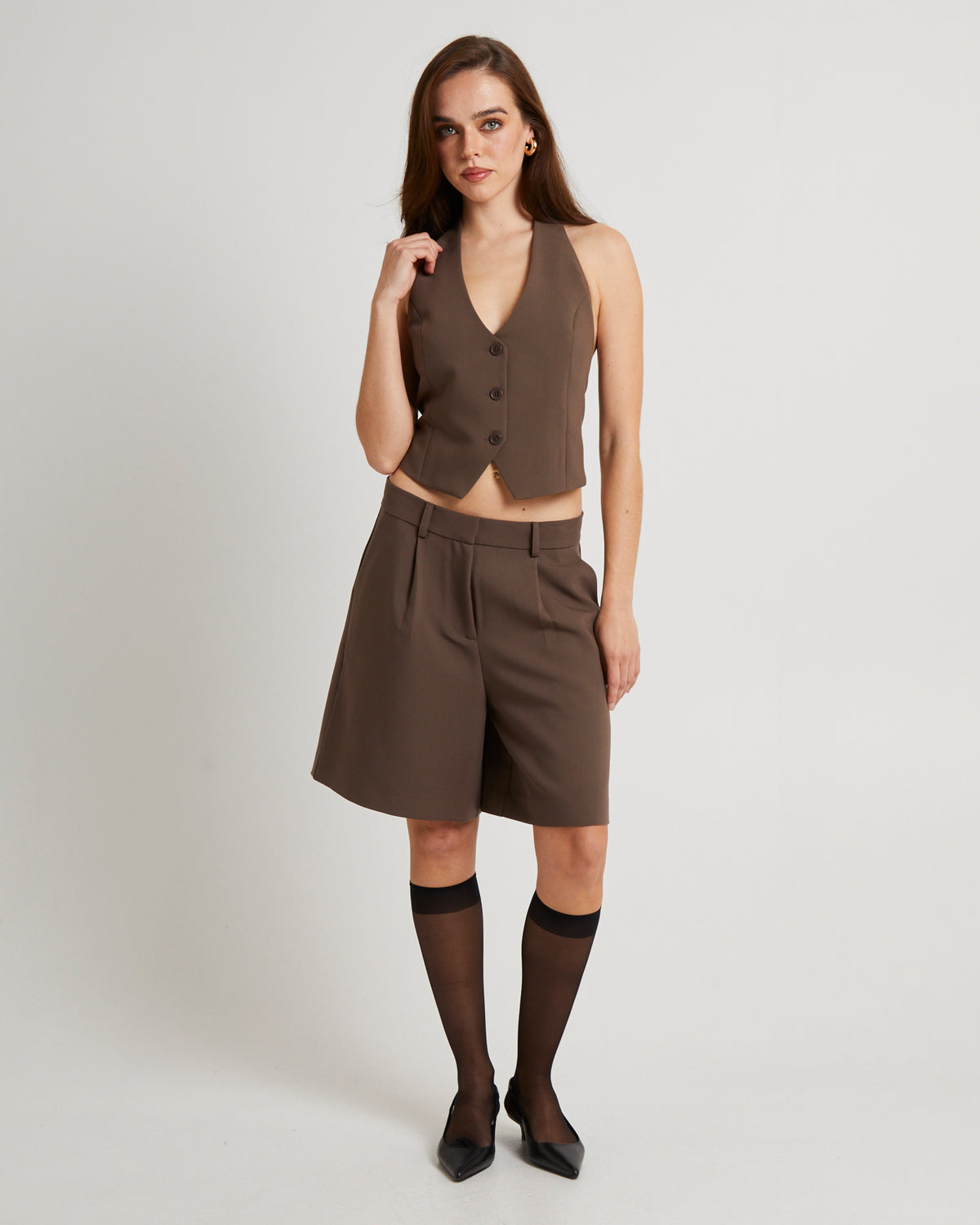 Amiri Halter Tailored Vest MUSHROOM