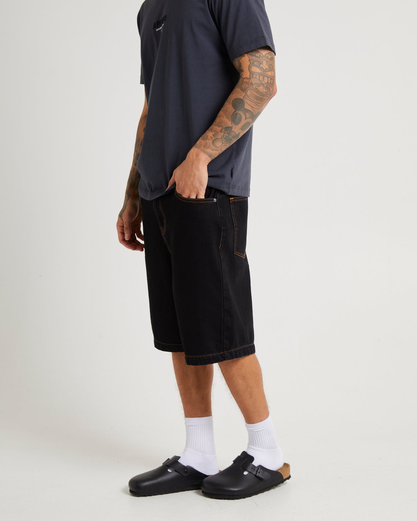 LIL C DENIM BAGGY SHORT WASHED BLACK