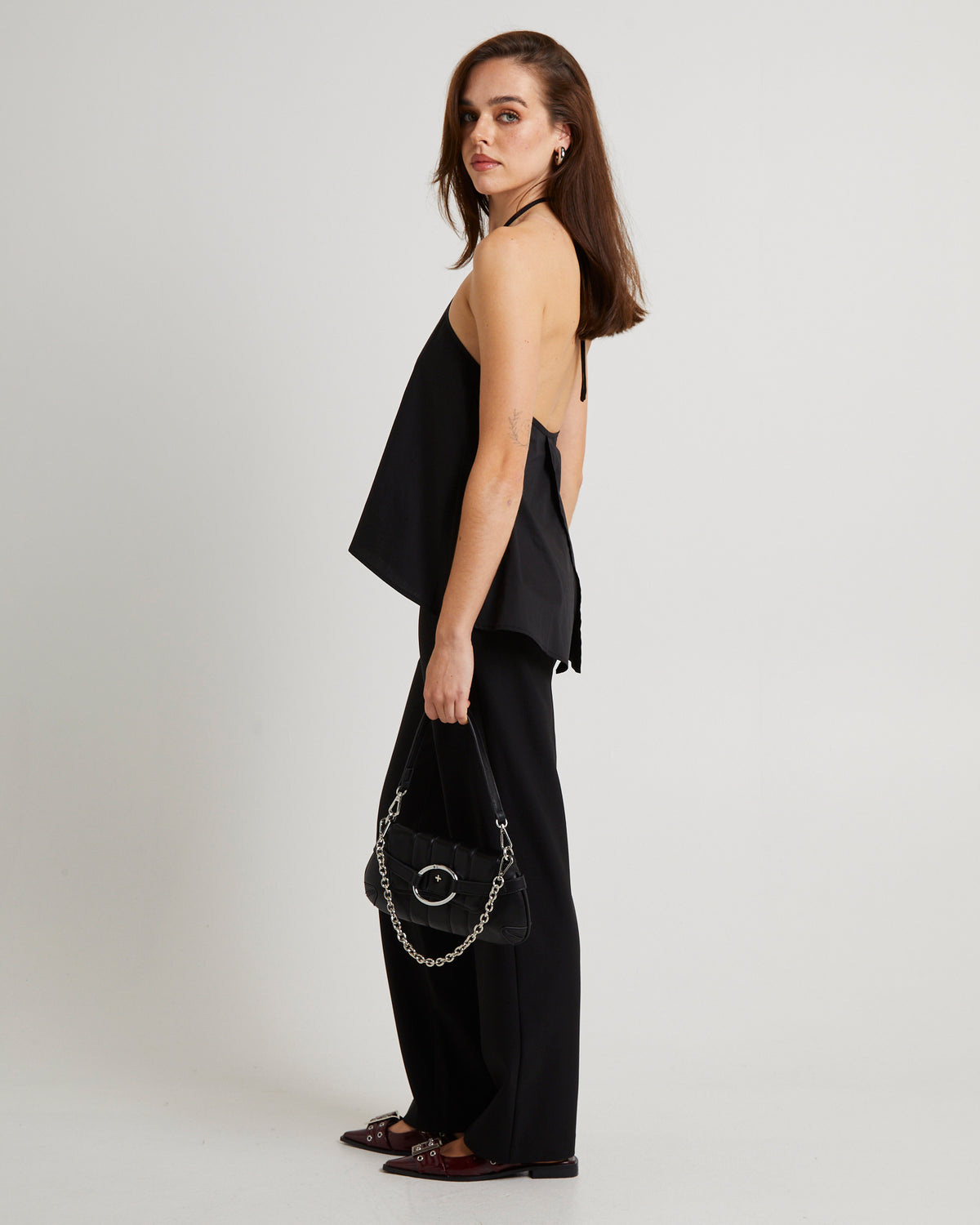 Molly Contrast Hankie Top BLACK