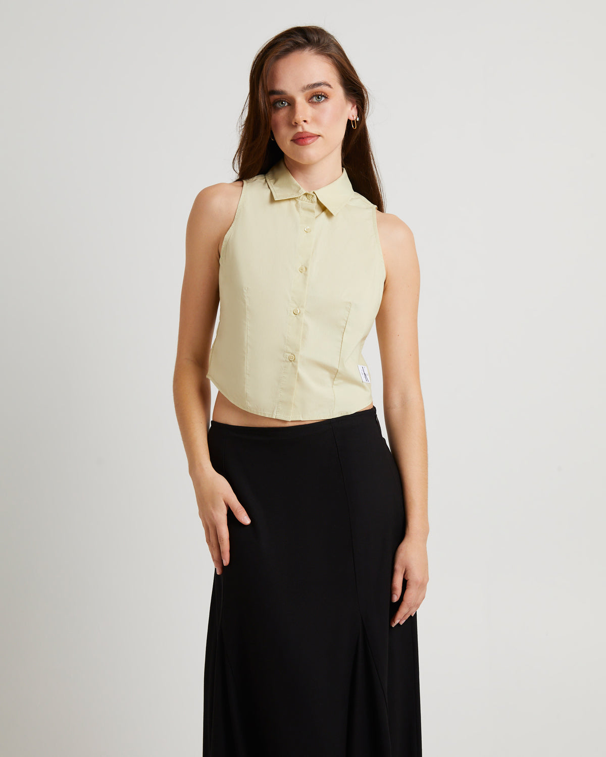Cotton Poplin Sleeveless Shirt GREEN HAZE