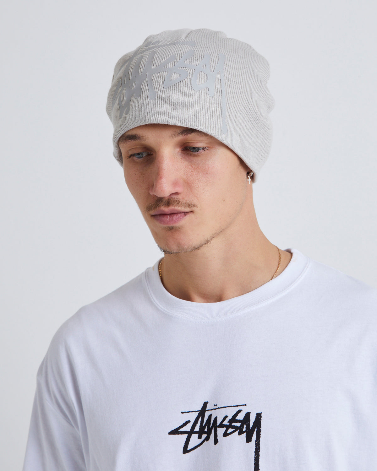 Debossed Stock Skull Cap Beanie Black SILVER