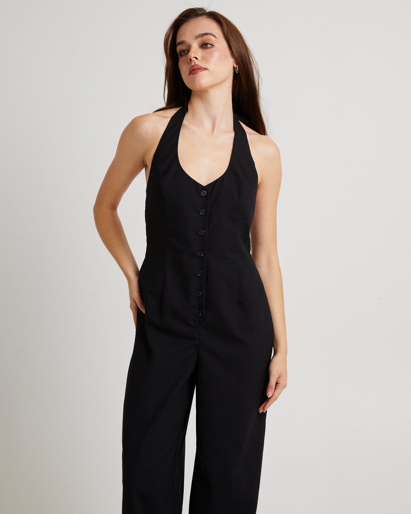 Piper Halter Button Front Jumpsuit