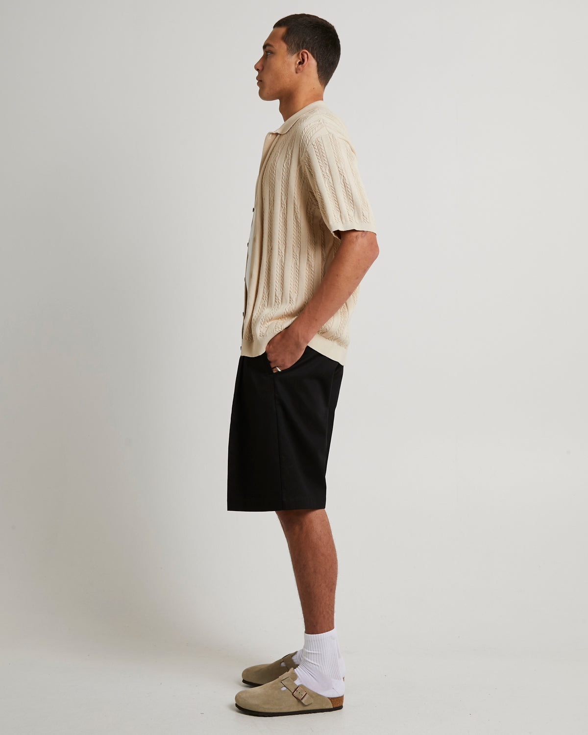 Santis Short Sleeve Cable Knit Shirt OAT